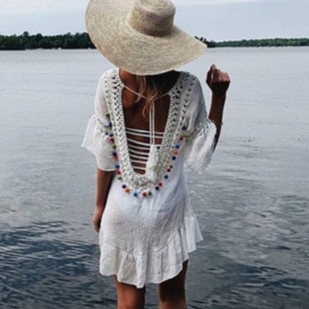 🆕Rainbow Pom Pom Beach SummerCover Up Dress S: M - Picture 5 of 8